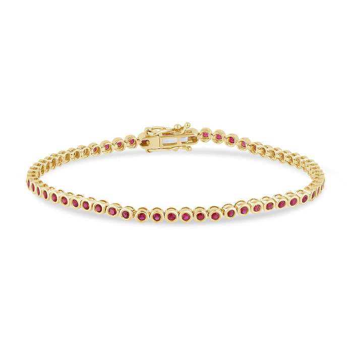 SPECIAL! 1.88ct G SI 14K Yellow Gold Ruby Gemstone Bezel Set Bracelet 7" Long