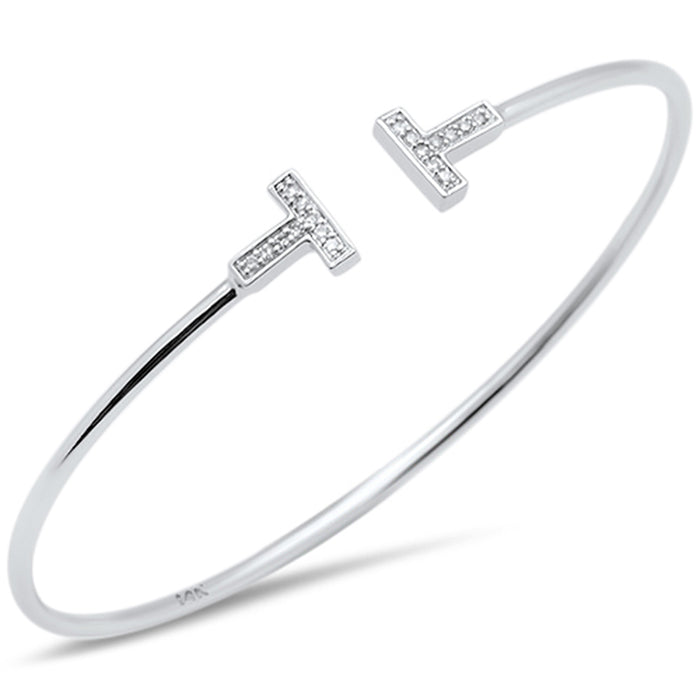 SPECIAL! .09ct G SI 14K White Gold Diamond Open T Bangle Bracelet