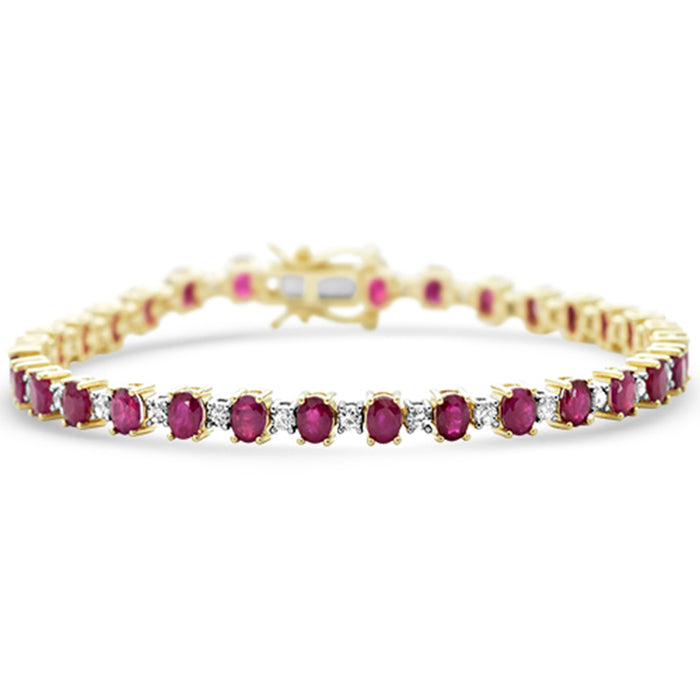 SPECIAL! 6.89ct G SI 14K Yellow Gold Oval Diamond & Ruby Gemstone Bracelet 7" Long