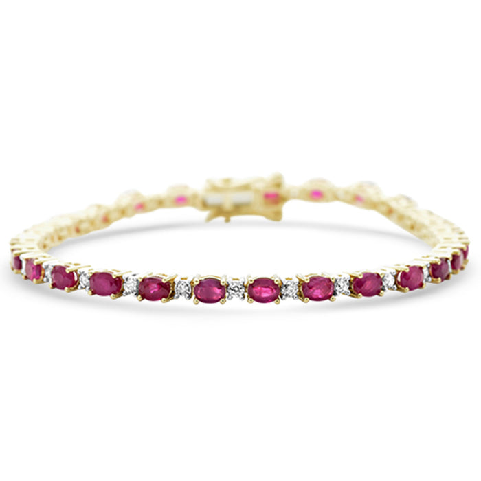 SPECIAL! 7.54ct G SI 14K Yellow Gold Oval Diamond & Ruby Gemstone Bracelet 7" Long