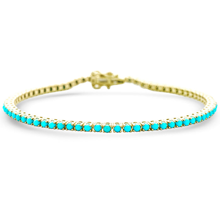 SPECIAL! 3.03ct G SI 14K Yellow Gold Diamond Turqoise Bracelet 7" Long