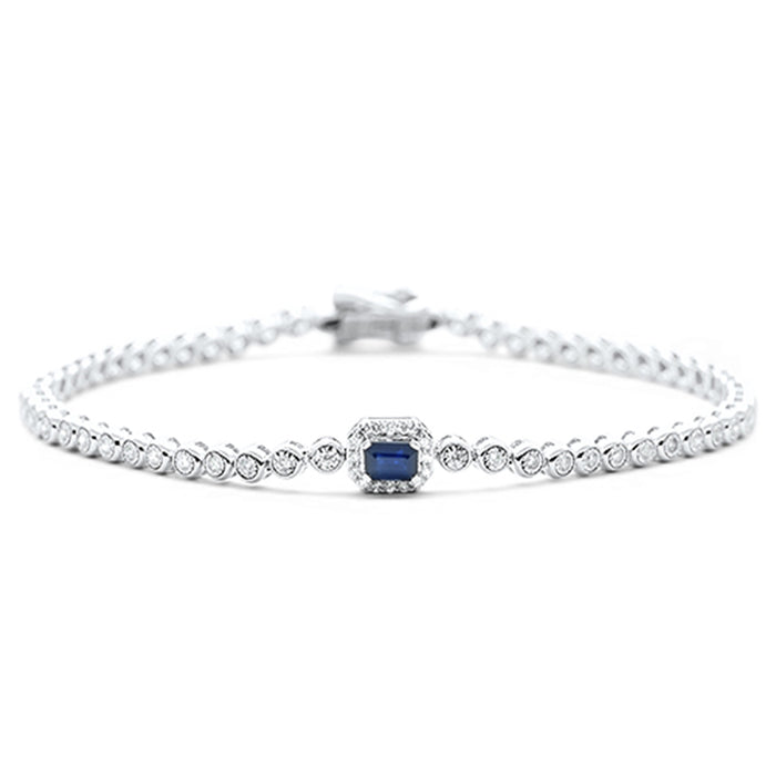 SPECIAL! .56ct G SI 14K White Gold Round Diamond & Blue Sapphire Gemstone Bracelet 7"
