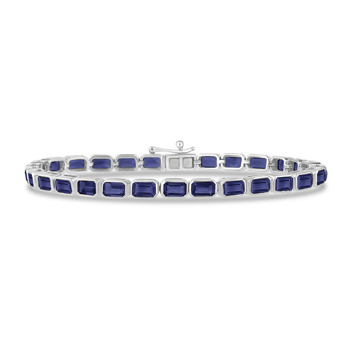 SPECIAL! 10.08ct G SI 14K White Gold Blue Sapphire Gemstone Bracelet 7" Long