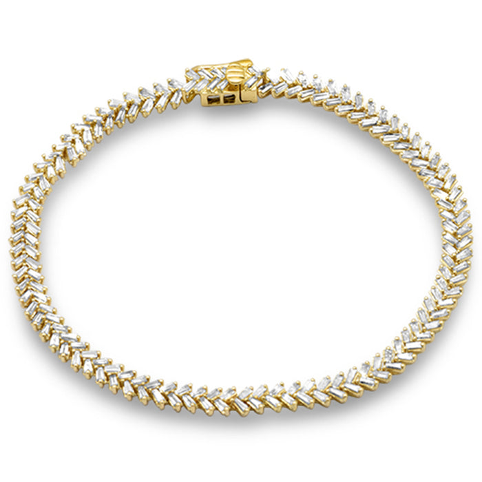 SPECIAL!2.43ct G SI 14K Yellow Gold Baguette Diamond Leaf Design Bracelet 7.25" Long