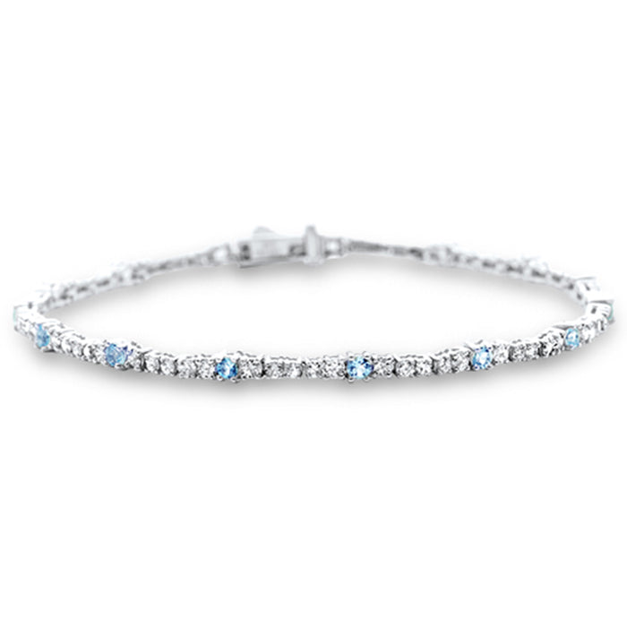SPECIAL!2.52ct G SI 14K White Gold Diamond & Aquamarine Gemstone Bracelet 7" Long