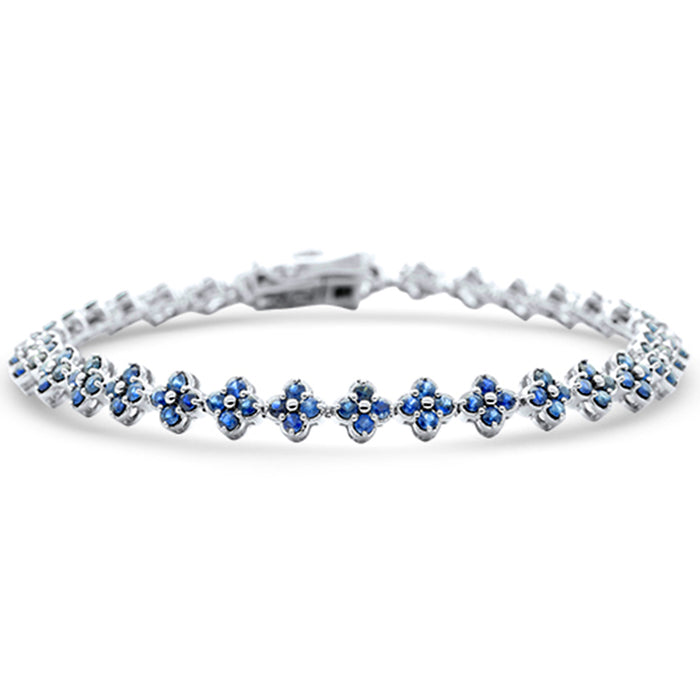 SPECIAL! 3.92ct G SI 14K White Gold Blue Sapphire Gemstone Flower Bracelet 7" Long
