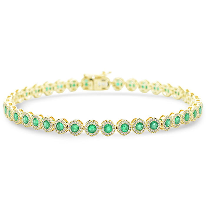 SPECIAL!3.22ct G SI 14K Yellow Gold Diamond & Emerald Gemstone Bezel Tennis Bracelet 7.25" Long