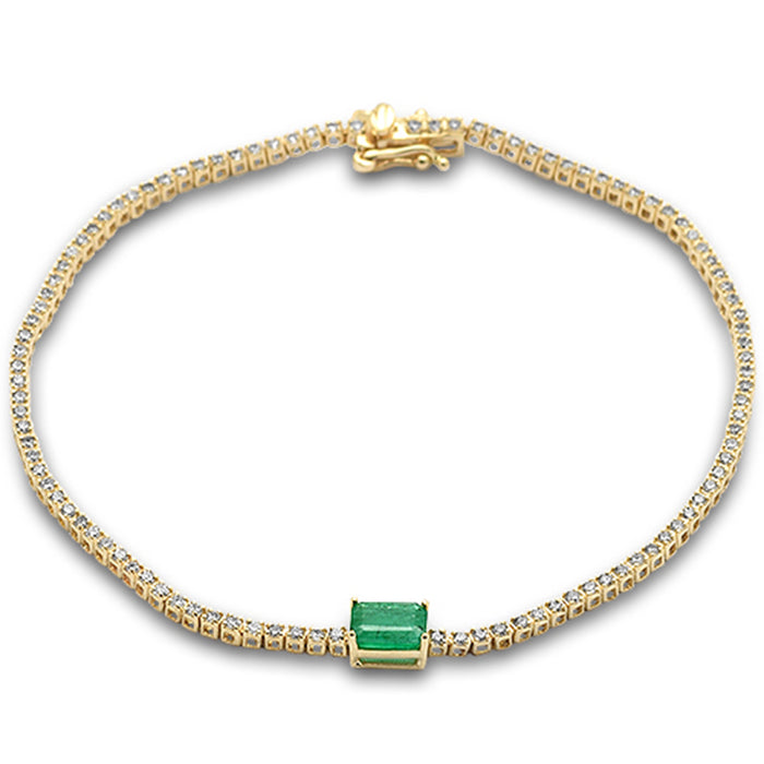 SPECIAL!1.47ct G SI 14K Yellow Gold Diamond & Emerald Gemstone Tennis Bracelet 7" Long
