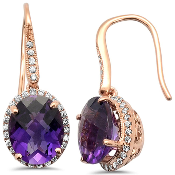 GEMSTONE CLOSEOUT! 5.24cts 14k Rose Gold Oval Amethyst Diamond Designer Earrings