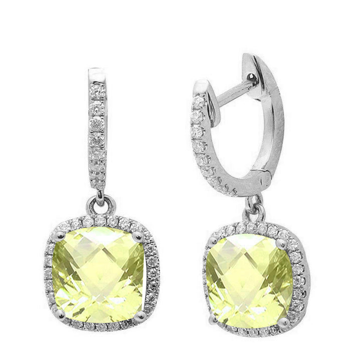 GEMSTONE CLOSEOUT! 3.26ct Cushion Cut Lemon 14k White Gold Diamond Drop Dangle Earrings