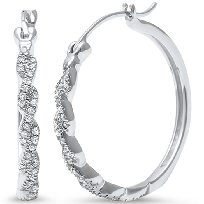 DIAMOND CLOSEOUT! .20ct 14k White Gold Round Diamond Twisted Infinity Hoop Earrings