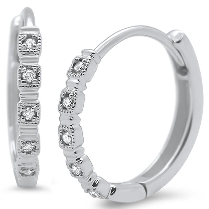 DIAMOND CLOSEOUT! .07ct 14k White Gold Diamond Hoop Huggie Earrings