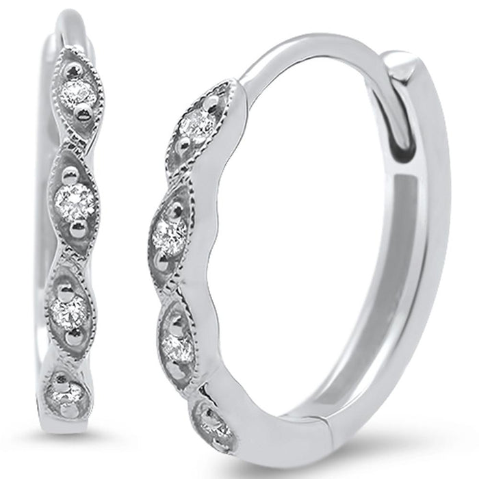 DIAMOND CLOSEOUT! .09ct 14k White Gold Diamond Hoop Huggie Earrings