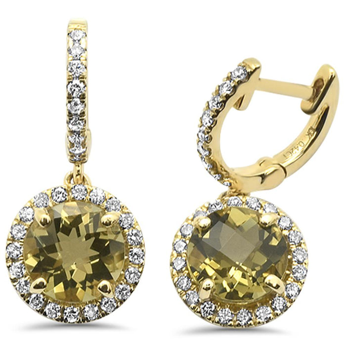GEMSTONE CLOSEOUT! 2.75cts 10k Yellow Gold Round Olive & Diamond Earrings