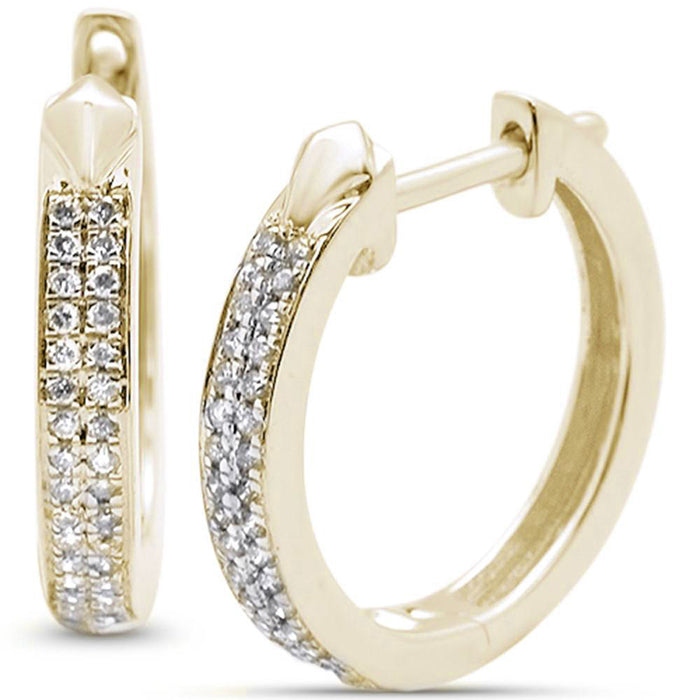 DIAMOND CLOSEOUT! .16cts 10k Yellow Gold Hoop Huggie Micro Pave Round Diamond Earrings