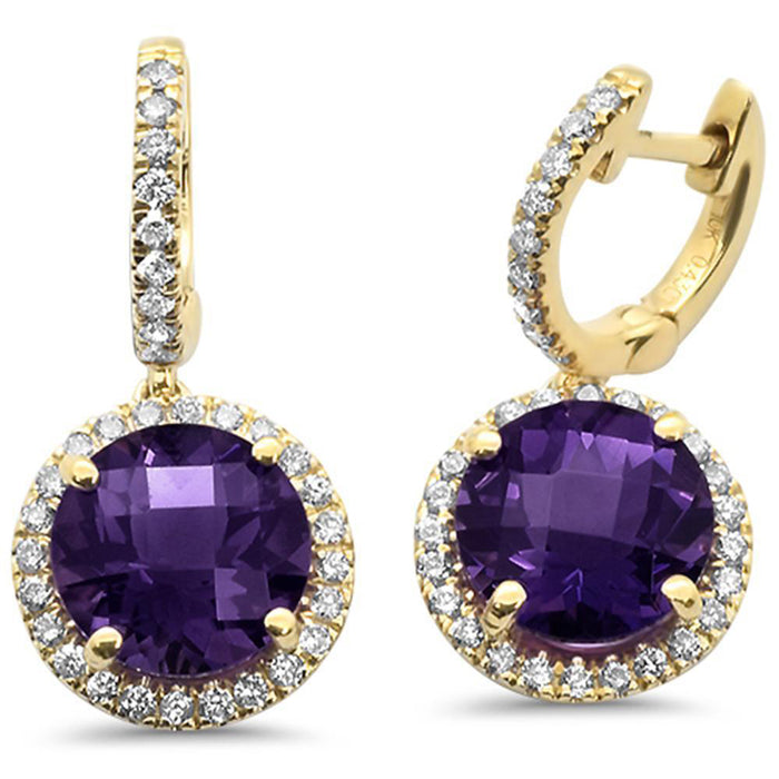 GEMSTONE CLOSEOUT! 5.16ct 10k Yellow Gold Round Purple Amethyst & Diamond Earrings