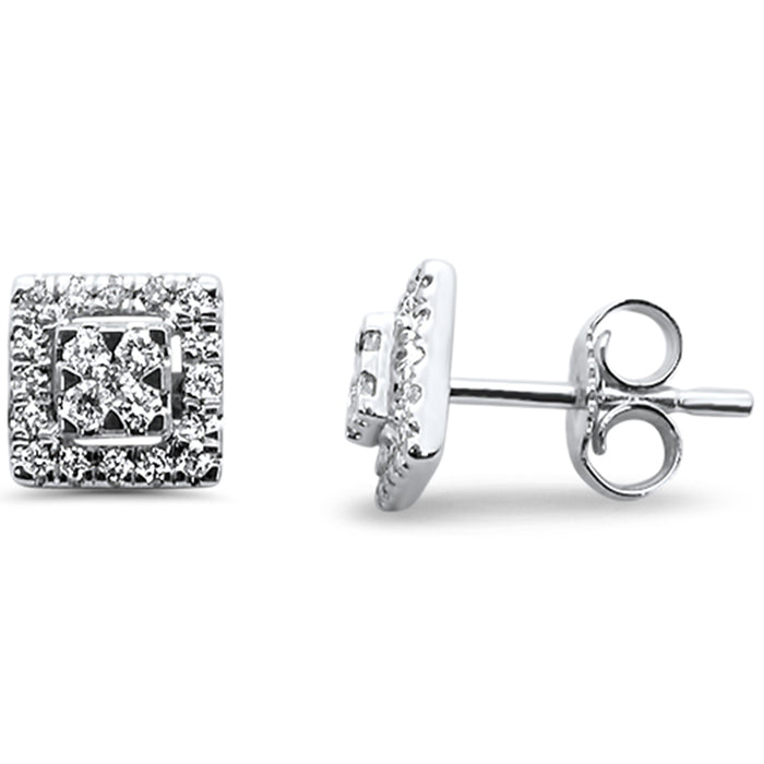 DIAMOND CLOSEOUT! .27ct 14kt White Gold Square Stud Round Diamond Earrings