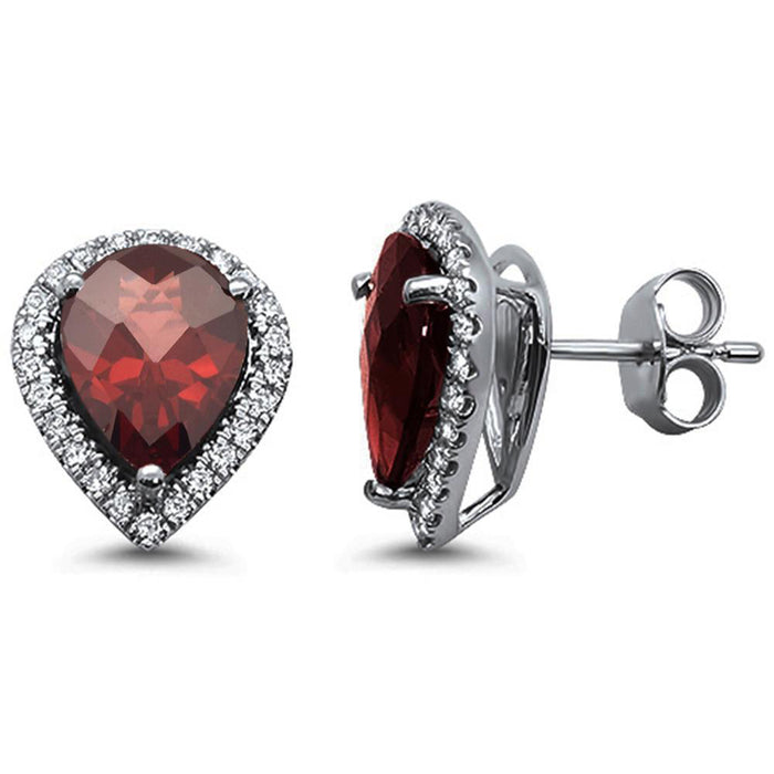 GEMSTONE CLOSEOUT 5.00ct 14k White Gold Natural Pear Shaped Garnet & Diamond Earrings