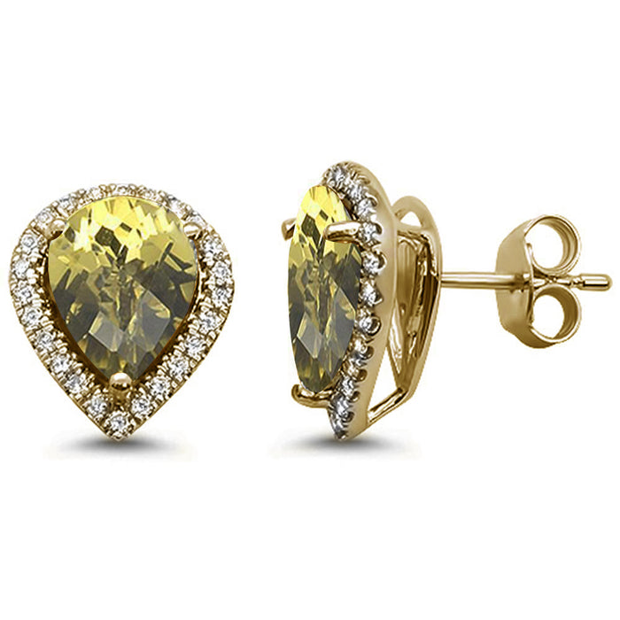 DIAMOND CLOSEOUT! 4.42ct 14k Yellow Gold Natural Pear Shaped Peridot & Diamond Earrings