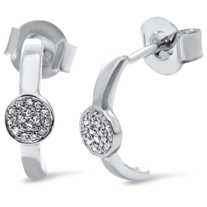 DIAMOND CLOSEOUT! .05ct 14k White Gold J Hoop Pave Diamond Earrings