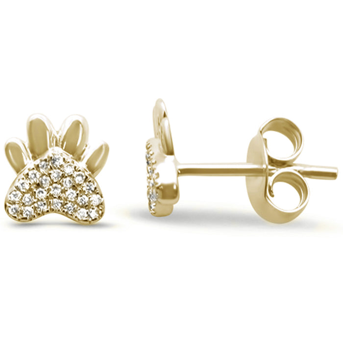 DIAMOND CLOSEOUT! .08ct 14k Yellow Gold Cute Paw Print Diamond Stud Earrings