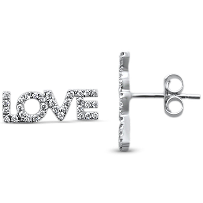 DIAMOND CLOSEOUT! .25ct 14KT White Gold Love Script Heart Trendy Diamond Stud Earrings