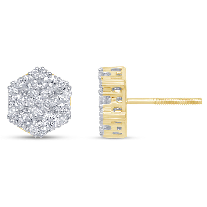 DIAMOND CLOSEOUT! .98ct 14K Yellow Gold Round Diamond Snowflake Stud Earrings