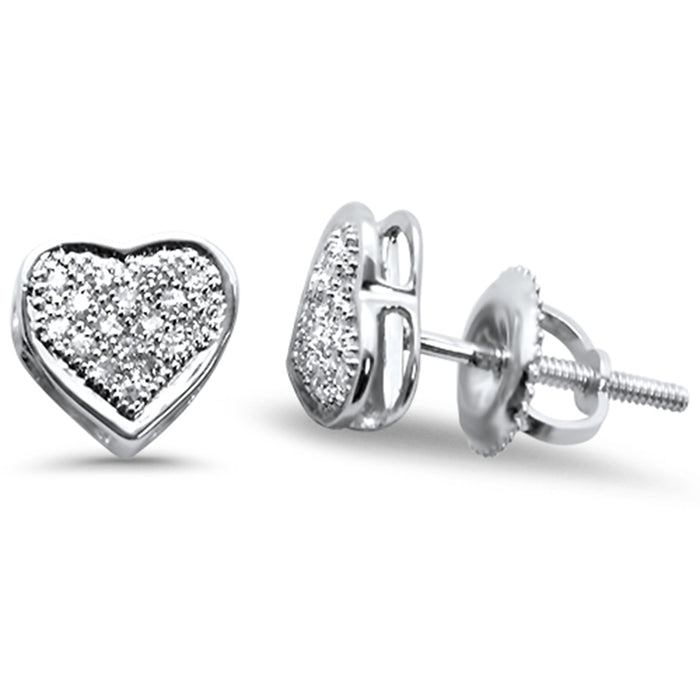 DIAMOND CLOSEOUT! .10ct G SI 10K White Gold Diamond Heart Shaped Micro Pave Earrings