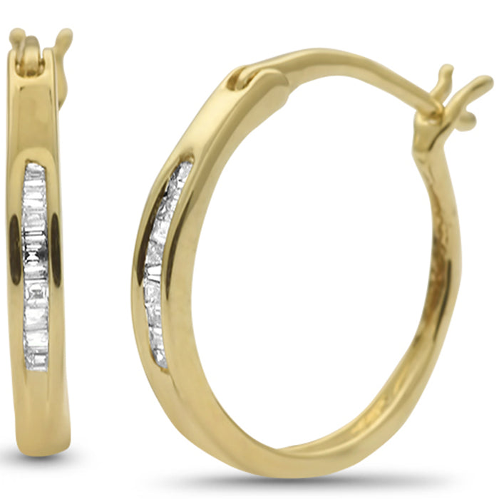 DIAMOND CLOSEOUT! .09ct G SI 10K Yellow Gold Diamond Hoop Earrings