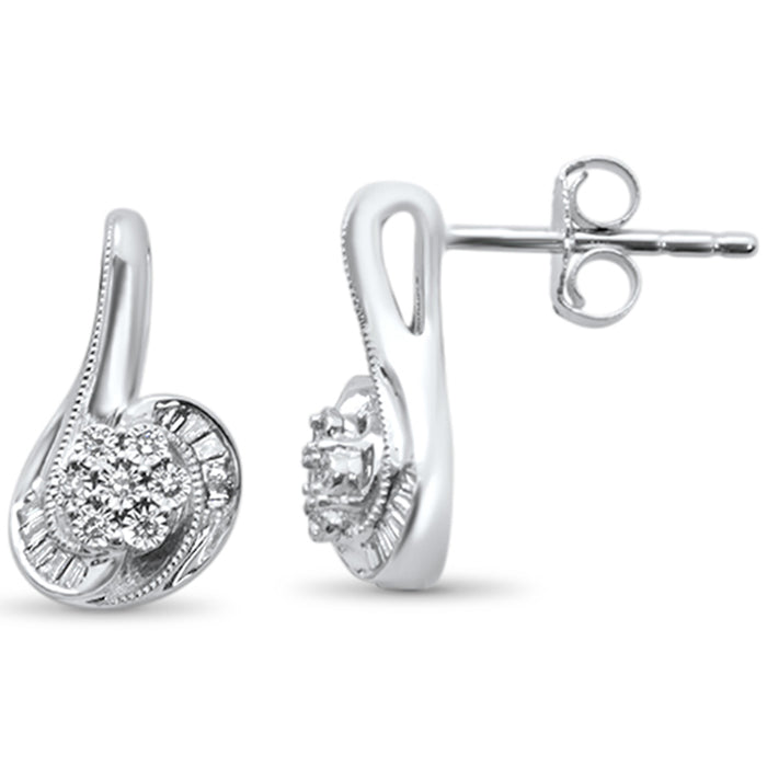 DIAMOND CLOSEOUT! .11ct G SI 14K White Gold Diamond Round & Baguette Drop Earrings