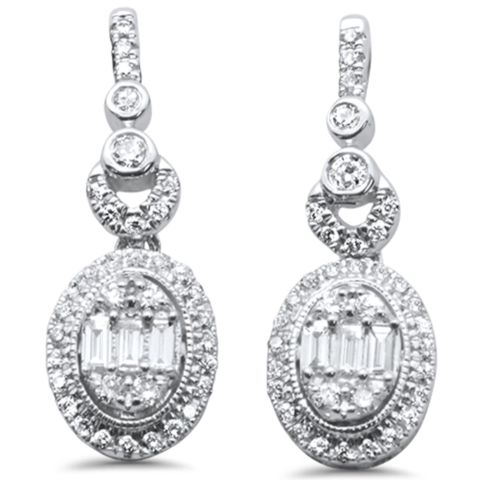 DIAMOND CLOSEOUT! .50ct G SI 10K White GoldDiamond Oval Shaped Round & Baguette Dangling Earrings