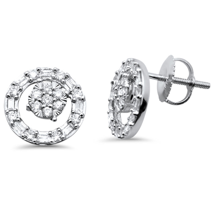 DIAMOND CLOSEOUT! .55ct G SI 14K White Gold Round & Baguette Diamond Circle Earrings