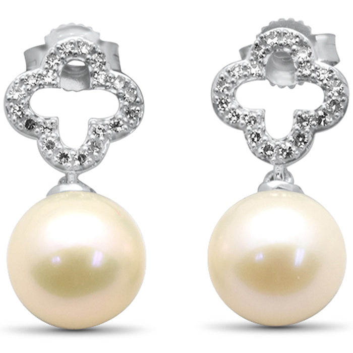 DIAMOND CLOSEOUT! .16ct G SI 14K White Gold Diamond Pearl Drop Dangle Earrings