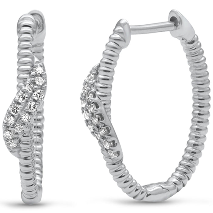 DIAMOND CLOSEOUT! .13ct G SI 14K White Gold Diamond Bead Style Hoop Earrings