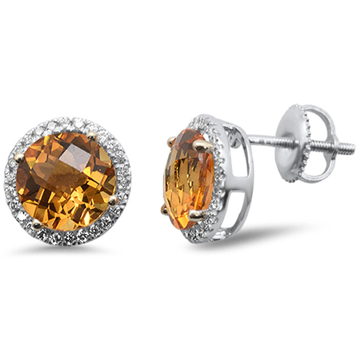 DIAMOND CLOSEOUT! 3.73ct G SI 14K White Gold Round Shaped Citrine Gemstone & Diamond Earrings