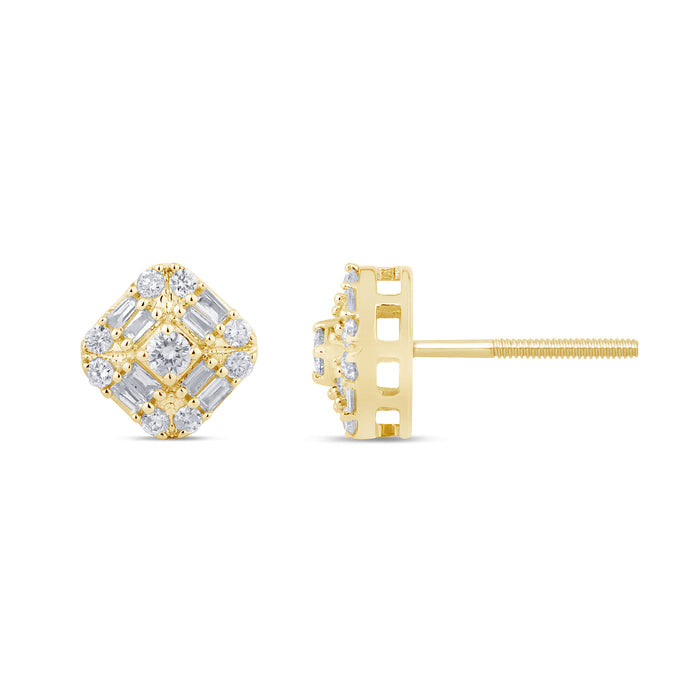 SPECIAL! .29ct G SI 14K Yellow GoldDiamond Square Shaped Earrings Screw Back