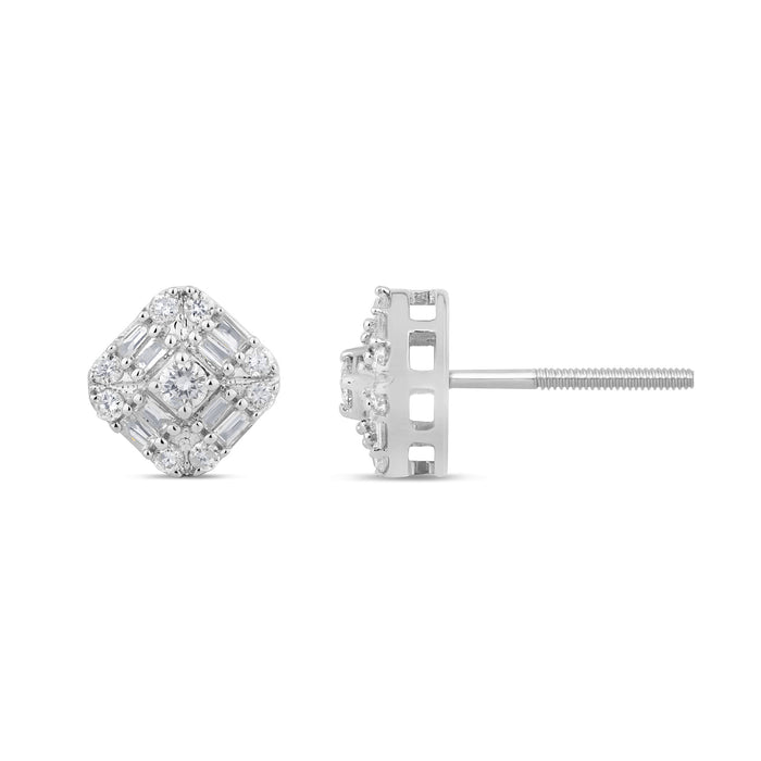 SPECIAL! .30ct G SI 14K White Gold Diamond Square Shaped Earrings Screw Back