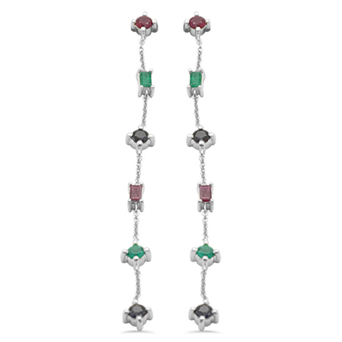 SPECIAL! 1.48ct G SI 14K White Gold Multi Color Gemstones Drop Screw Back Earrings