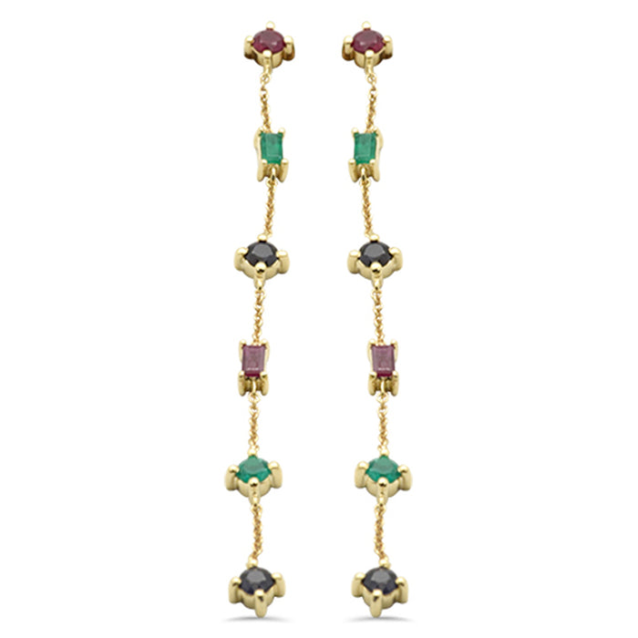 SPECIAL! 1.40ct G SI 14K Yellow Gold Multi Color Gemstones Drop Screw Back Earrings