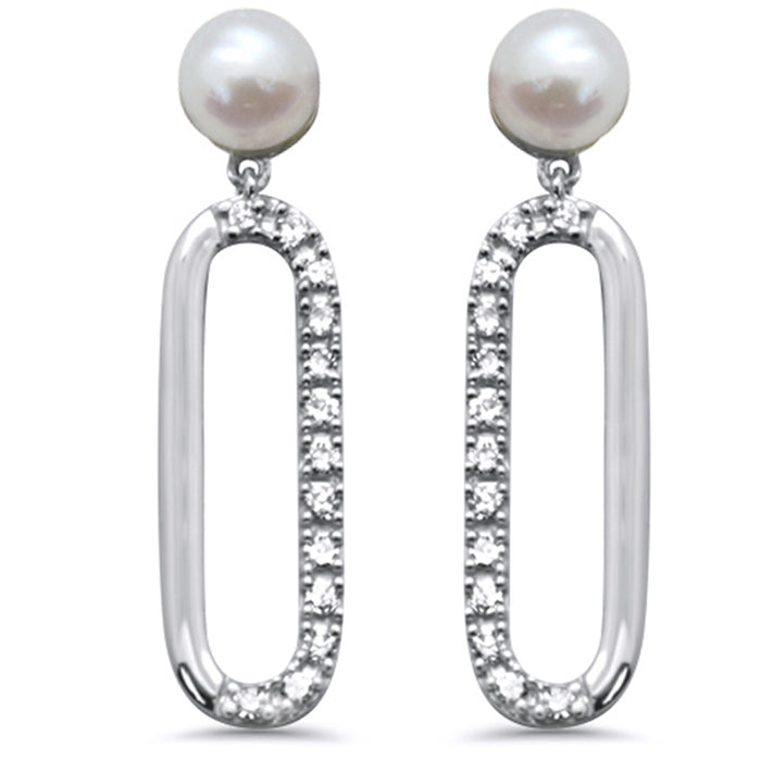 .10ct G SI 14K White Gold Diamond Pearl Paperclip Drop Heart Earrings