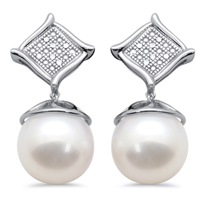 DIAMOND CLOSEOUT! .05ct G SI 14K White Gold Diamond Pearl Drop Earrings