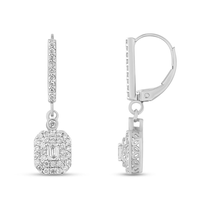 DIAMOND CLOSEOUT! .77ct G SI 14K White Gold Diamond Round & Baguette Dangle Earrings