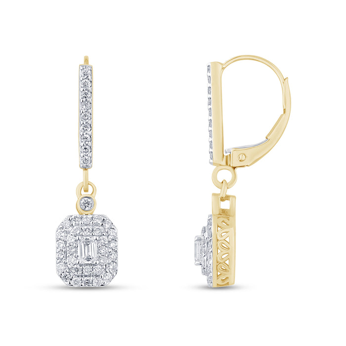 DIAMOND CLOSEOUT! .78ct G SI 14K Yellow Gold Diamond Round & Baguette Dangle Earrings