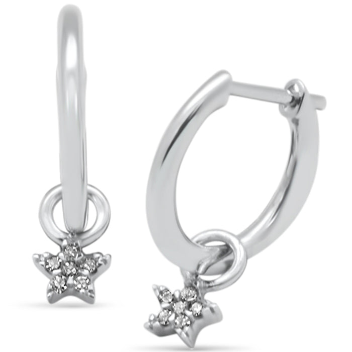 DIAMOND CLOSEOUT! .05ct G SI 14K White Gold Diamond Dangling Star Hoop Earrings