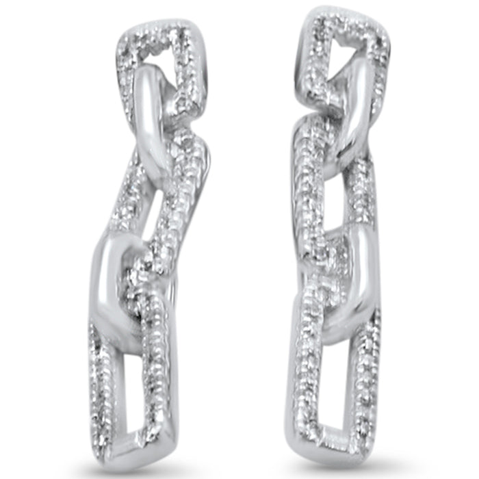 .13ct G SI 14K White Gold Diamond Link Dangling Earrings Push Back