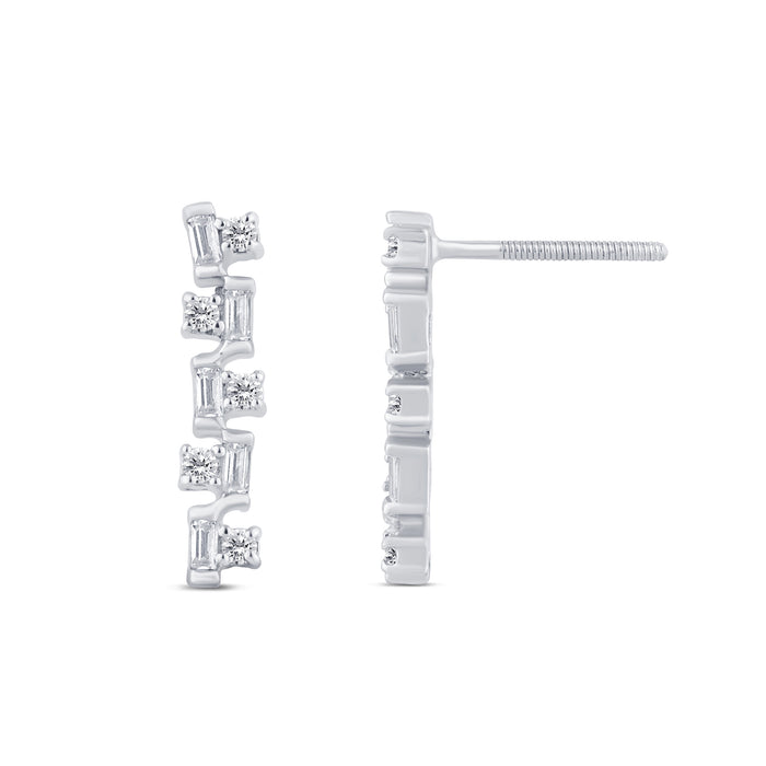 .20ct G SI 14K White Gold Diamond Round & Baguette Earrings