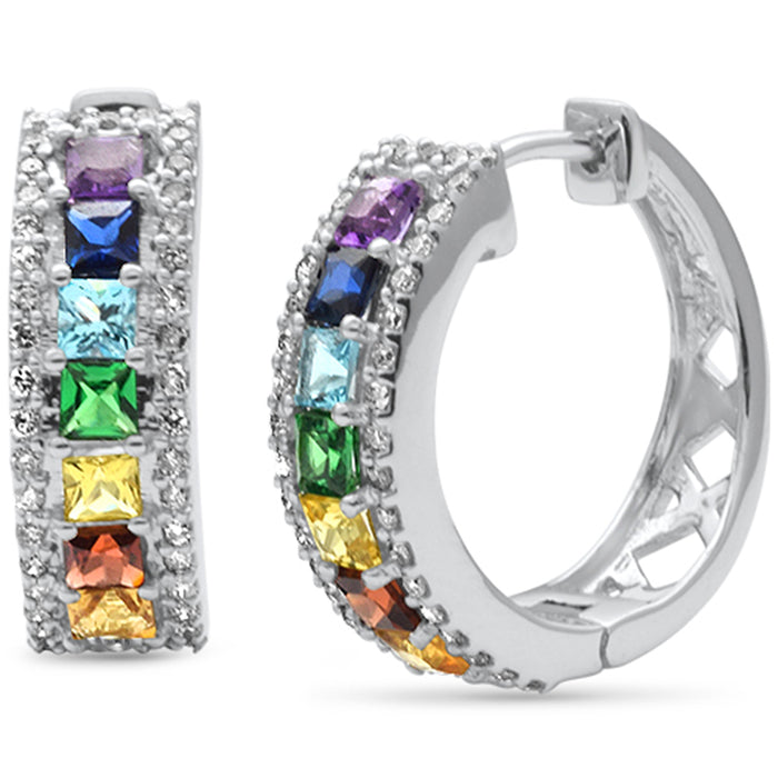 DIAMOND CLOSEOUT! 1.90ct G SI 14K White Gold Diamond & Multi Color Hoop Earrings