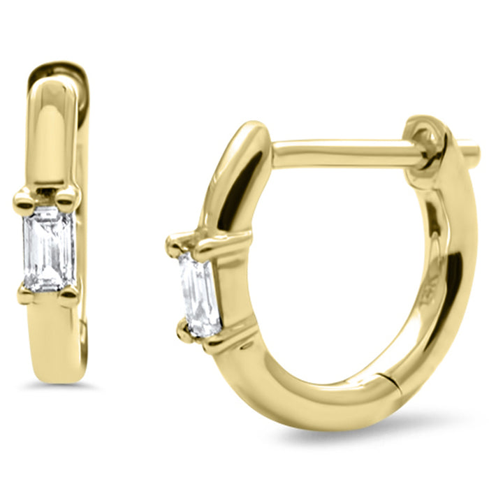 .08ct G SI 14K Yellow Gold Diamond Petite Baguette Hoop Earrings