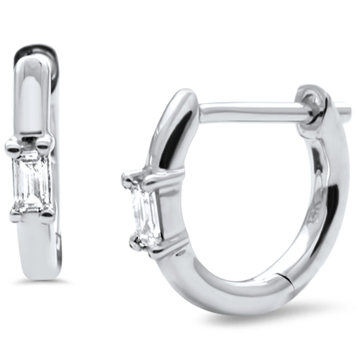 .08ct G SI 14K White Gold Diamond Petite Baguette Hoop Earrings