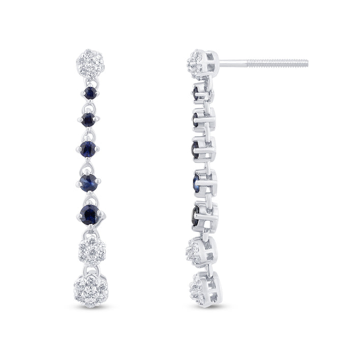SPECIAL! .50ct G SI 14K White Gold Diamond & Blue Sapphire Dangling Earrings